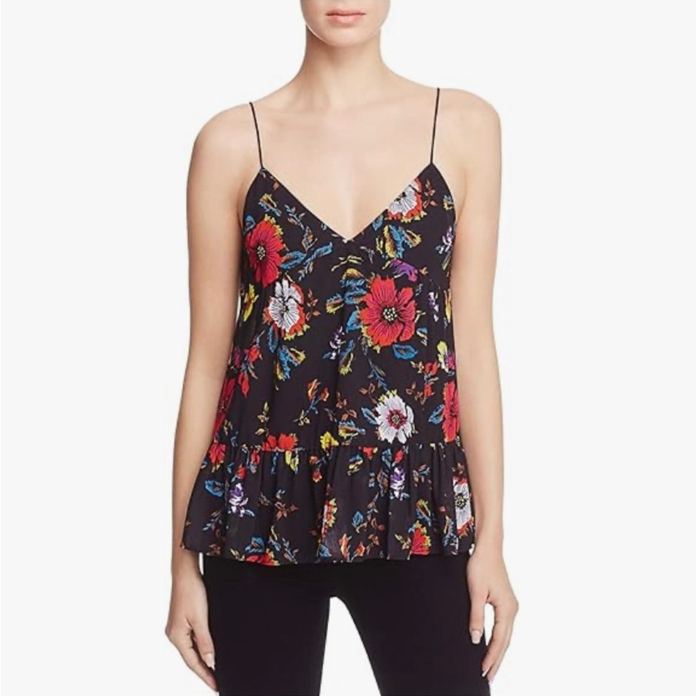 Alexander McQueen MCQ Georgette Black Floral Ruffle Cami Tank Top Size 4-6